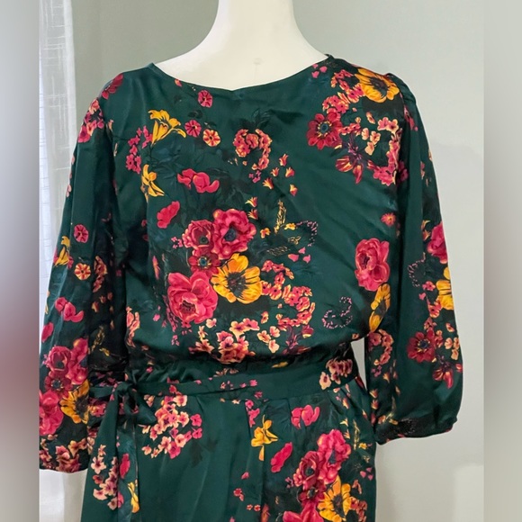 Tacera Green Floral Faux Wrap Midi Dress M - Picture 8 of 11